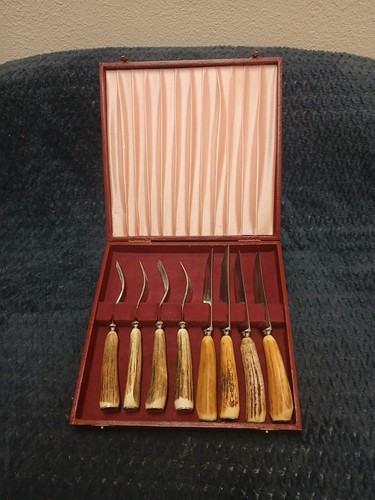 Vtg stag antler fork knife - &,
